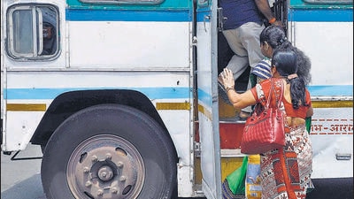 Pune, India - April 20, 2022: The bus operations of the Pune division at Swargate ST Bus Stand of the Maharashtra State Road Transport Corporation (MSRTC) is on track as protesting workers have resumed duties. At least 3,200 of the 4,192 workers have joined back, in Pune, India, on Wednesday, April 20, 2022. (Photo by Rahul Raut/HT PHOTO) (Rahul Raut/HT Photo) Pune, India - April 20, 2022: The bus operations of the Pune division at Swargate ST Bus Stand of the Maharashtra State Road Transport Corporation (MSRTC) is on track as protesting workers have resumed duties. At least 3,200 of the 4,192 workers have joined back, in Pune, India, on Wednesday, April 20, 2022. (Photo by Rahul Raut/HT PHOTO) (Rahul Raut/HT Photo)