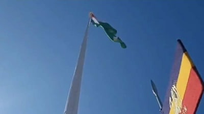 Set amid the hills of Doda, the flag adds to the attraction of the region. (Twitter/ ANI) Set amid the hills of Doda, the flag adds to the attraction of the region. (Twitter/ ANI)