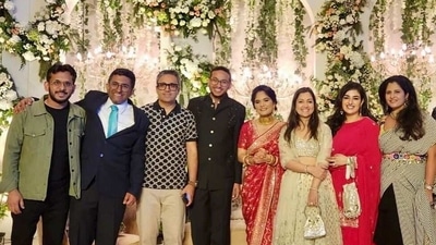 Ashneer Grover and Aman Gupta attend a wedding with their wives. Ashneer Grover and Aman Gupta attend a wedding with their wives.