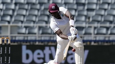 West Indies's batsman Jason Holder plays a stroke shot (AP) West Indies's batsman Jason Holder plays a stroke shot (AP)