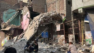 The Bhajanpura building was standing on a 25 sq yards plot. (HT photo) The Bhajanpura building was standing on a 25 sq yards plot. (HT photo)