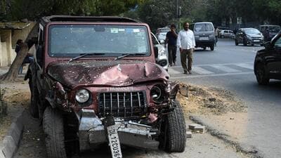 The SUV hit two cars and a signboard, before running over nine people — including Bhure and his family — near a pavement. Two people were killed in the accident, police said, including 12-year-old Sameer (Vipin Kumar/HT Photo) The SUV hit two cars and a signboard, before running over nine people — including Bhure and his family — near a pavement. Two people were killed in the accident, police said, including 12-year-old Sameer (Vipin Kumar/HT Photo)