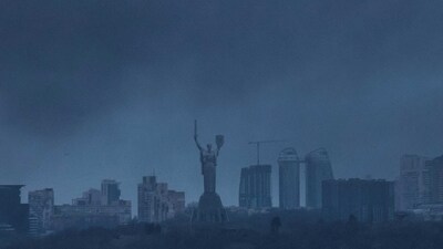 Smoke rises over the giant 'Motherland' monument after a Russian missile strike, amid Russia's attack on Ukraine, in Kyiv, (Reuters)