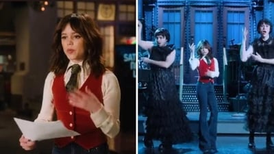 Jenna Ortega looked reluctant to do her Wednesday dance in the new SNL promo. Jenna Ortega looked reluctant to do her Wednesday dance in the new SNL promo.