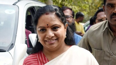 Bharat Rashtra Samithi (BRS) MLC K Kavitha arrives to address a press conference, in New Delhi on Thursday. (ANI) Bharat Rashtra Samithi (BRS) MLC K Kavitha arrives to address a press conference, in New Delhi on Thursday. (ANI)