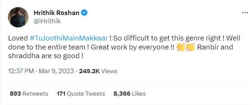 Hrithik Roshan reviews Tu Joothi Main Makkaar. Hrithik Roshan reviews Tu Joothi Main Makkaar.