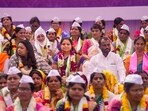 Bharat Rashtra Samithi MLC K Kavitha during a hunger strike seeking early passage of the Women's Reservation Bill, at Jantar Mantar in New Delhi on Friday, 