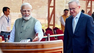 Prime Minister Narendra Modi and Australian PM Anthony Albanese at the Ceremonial welcome, at the forecourt of Rashtrapati Bhavan, in New Delhi on Friday. (ANI) Prime Minister Narendra Modi and Australian PM Anthony Albanese at the Ceremonial welcome, at the forecourt of Rashtrapati Bhavan, in New Delhi on Friday. (ANI)