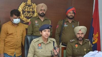 Dera Bassi assistant superintendent of police Darpan Ahluwalia giving details about the arrest. (Keshav Singh/HT)