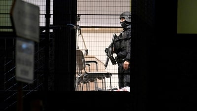 Special police inside the building after at least six people are dead and several more injured in a shooting in the northern German city of Hamburg, Germany. (REUTERS)
