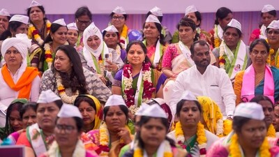 Bharat Rashtra Samithi MLC K Kavitha during a hunger strike seeking early passage of the Women's Reservation Bill, at Jantar Mantar in New Delhi on Friday, (PTI) Bharat Rashtra Samithi MLC K Kavitha during a hunger strike seeking early passage of the Women's Reservation Bill, at Jantar Mantar in New Delhi on Friday, (PTI)