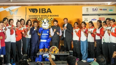 Union Sports Minister Anurag Thakur and Boxing Federation of India President Ajay Singh pose for photograph with the Indian Boxing contingent ahead of the World Championships (Boxing Federation of India) Union Sports Minister Anurag Thakur and Boxing Federation of India President Ajay Singh pose for photograph with the Indian Boxing contingent ahead of the World Championships (Boxing Federation of India)