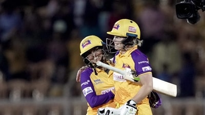 Alyssa Healy unleashed carnage on the RCB bowlers as UPW won by 10 wickets at the Brabourne Stadium. Healy scored 96 off 47 balls while her opening partner was not out on 36 off 31 as UPW chased down a target of 139 with seven overs to spare. (PTI) Alyssa Healy unleashed carnage on the RCB bowlers as UPW won by 10 wickets at the Brabourne Stadium. Healy scored 96 off 47 balls while her opening partner was not out on 36 off 31 as UPW chased down a target of 139 with seven overs to spare. (PTI)