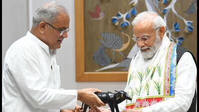 Prime Minister Narendra Modi with Chhattisgarh CM Bhupesh Baghel in New Delhi on Friday (Twitter/bhupeshbaghel)