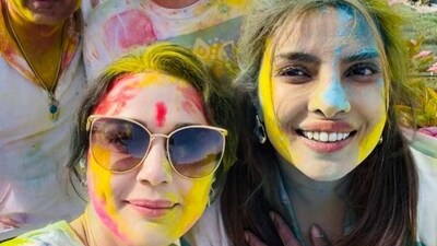 Priyanka Chopra posed with Preity Zinta for a selfie from Holi. Priyanka Chopra posed with Preity Zinta for a selfie from Holi.