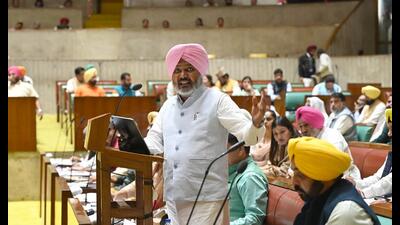 Punjab finance minister Harpal Cheema presenting the budget in Chandigarh on Friday. (Ravi Kumar) Punjab finance minister Harpal Cheema presenting the budget in Chandigarh on Friday. (Ravi Kumar)