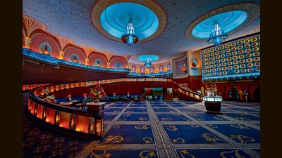 Raj Mandir, opened in Jaipur in 1976, is a particularly opulent design. Scroll on to see how Namjoshi’s style evolved, from the sparer motifs of his 1940s works to this culmination, the swan song of an artist at the peak of his creative prowess. (Photo by Hemant Chaturvedi) Raj Mandir, opened in Jaipur in 1976, is a particularly opulent design. Scroll on to see how Namjoshi’s style evolved, from the sparer motifs of his 1940s works to this culmination, the swan song of an artist at the peak of his creative prowess. (Photo by Hemant Chaturvedi)