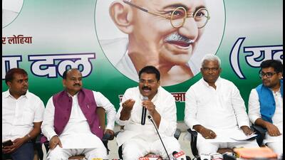 The Grand Alliance press conference in Patna on Friday. (Santosh Kumar/HT) The Grand Alliance press conference in Patna on Friday. (Santosh Kumar/HT)