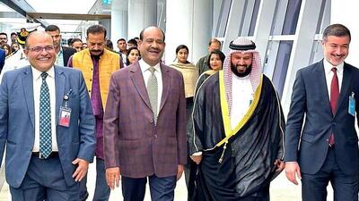 The Lok Sabha speaker and the delegation arrived at Manama on Thursday. (Twitter | Om Birla) The Lok Sabha speaker and the delegation arrived at Manama on Thursday. (Twitter | Om Birla)