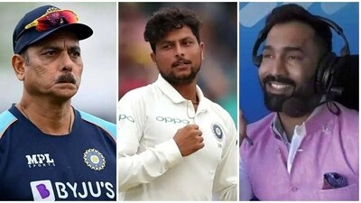 Ravi Shastri, Kuldeep Yadav and Dinesh Karthik