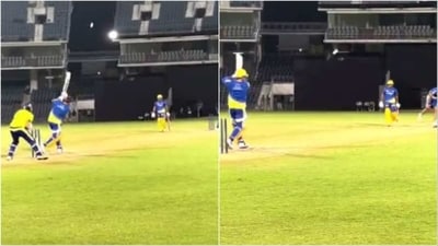 MS Dhoni hits sixes in practice session (Twitter/chennaisuperkings) MS Dhoni hits sixes in practice session (Twitter/chennaisuperkings)