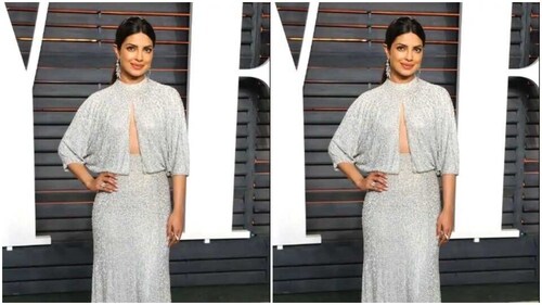 Priyanka in a grey embellished gown. Priyanka in a grey embellished gown.