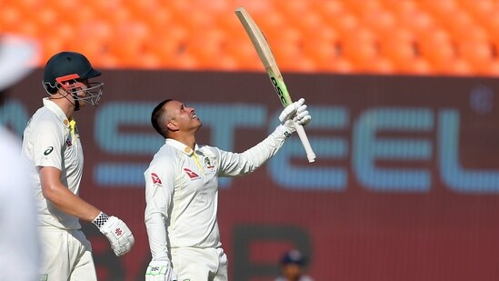 Usman Khawaja celebrates his century during Day 1 of the 4th Test (ANI)