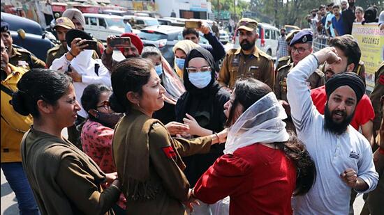 Back-to-back protests are being held by groups of job aspirants in Jammu and Srinagar over the hiring of the ‘tainted’ firm. (ANI)