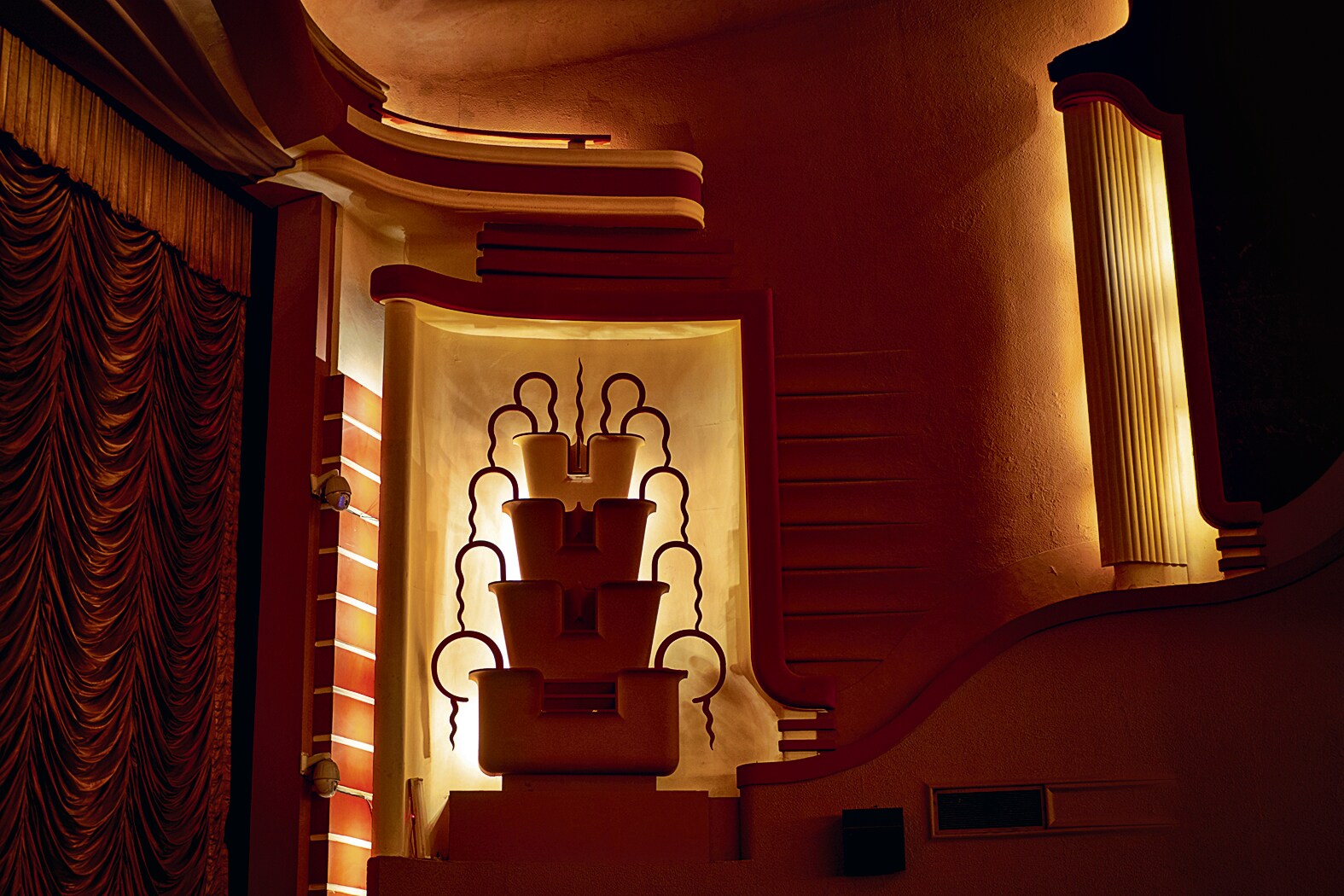 The frozen fountains, pillars and relief work, all illuminated by concealed lighting, create a vision of soft opulence at Mumbai’s Liberty cinema, opened in 1949. (Photo by Hemant Chaturvedi) The frozen fountains, pillars and relief work, all illuminated by concealed lighting, create a vision of soft opulence at Mumbai’s Liberty cinema, opened in 1949. (Photo by Hemant Chaturvedi)