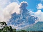 Indonesia Merapi Volcano Eruption: Mount Merapi volcano erupts, as seen from Cangkringan, Indonesia.