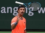 INDIAN WELLS, CALIFORNIA - MARCH 10: Jordan Thompson of Australia reacts to a lost point in his victory over Stefanos Tsitsipas of Greece during the BNP Parisbas at the Indian Wells Tennis Garden on March 10, 2023 in Indian Wells, California.   Harry How/Getty Images/AFP (Photo by Harry How / GETTY IMAGES NORTH AMERICA / Getty Images via AFP)