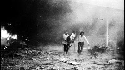 1993 Mumbai Serial Bomb Blasts 1993 - WITH CORRECTED CAPTION ---- B-15, MUM-120905 - SEPT 12, 2006 - MUMBAI: FILE PHOTO-- PEOPLE RUSH TO HOSPITAL CARRYING A VICTIM FROM AIR INDIA BUILDING AFTER BOMB BLAST IN YEAR 1993. THE DESIGNATED TADA COURT WILL START DELEVERING THE MUCH AWAITED VERDICT COMING 13 YEARS AFTER THE SERIAL EXPLOSIONS WHICH ROCKED THE CITY, IN MUMBAI ON TUESDAY. PTI PHOTO HTnews 13Pubsep2006 *** Local Caption *** (PTI) 1993 Mumbai Serial Bomb Blasts 1993 - WITH CORRECTED CAPTION ---- B-15, MUM-120905 - SEPT 12, 2006 - MUMBAI: FILE PHOTO-- PEOPLE RUSH TO HOSPITAL CARRYING A VICTIM FROM AIR INDIA BUILDING AFTER BOMB BLAST IN YEAR 1993. THE DESIGNATED TADA COURT WILL START DELEVERING THE MUCH AWAITED VERDICT COMING 13 YEARS AFTER THE SERIAL EXPLOSIONS WHICH ROCKED THE CITY, IN MUMBAI ON TUESDAY. PTI PHOTO HTnews 13Pubsep2006 *** Local Caption *** (PTI)