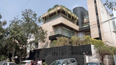 A view of Bihar deputy chief minister Tejashwi Yadav's Delhi residence where Enforcement Directorate conducted raids in connection with the alleged land-for-jobs scam. (ANI Photo) A view of Bihar deputy chief minister Tejashwi Yadav's Delhi residence where Enforcement Directorate conducted raids in connection with the alleged land-for-jobs scam. (ANI Photo)