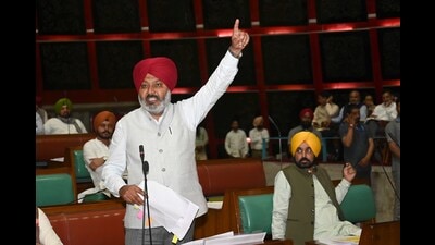 Finance minister Harpal Cheema delivering his speech on Punjab Budget in Vidhan Sabha on Saturday. (Ravi Kumar/HT) Finance minister Harpal Cheema delivering his speech on Punjab Budget in Vidhan Sabha on Saturday. (Ravi Kumar/HT)