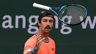 INDIAN WELLS, CALIFORNIA - MARCH 10: Jordan Thompson of Australia reacts to a lost point in his victory over Stefanos Tsitsipas of Greece during the BNP Parisbas at the Indian Wells Tennis Garden on March 10, 2023 in Indian Wells, California. Harry How/Getty Images/AFP (Photo by Harry How / GETTY IMAGES NORTH AMERICA / Getty Images via AFP) (Getty Images via AFP) INDIAN WELLS, CALIFORNIA - MARCH 10: Jordan Thompson of Australia reacts to a lost point in his victory over Stefanos Tsitsipas of Greece during the BNP Parisbas at the Indian Wells Tennis Garden on March 10, 2023 in Indian Wells, California. Harry How/Getty Images/AFP (Photo by Harry How / GETTY IMAGES NORTH AMERICA / Getty Images via AFP) (Getty Images via AFP)