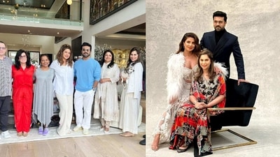 Ram Charan and Upasana with Priyanka Chopra in LA. Ram Charan and Upasana with Priyanka Chopra in LA.