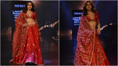 Sara Ali Khan turned showstopper for designer Punit Balana &nbsp;at Lakme Fashion Week. (HT Photo/Varinder Chawla)