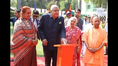 The event at the police training school was also graced by U.P. governor Anandiben Patel. (Twitter) The event at the police training school was also graced by U.P. governor Anandiben Patel. (Twitter)