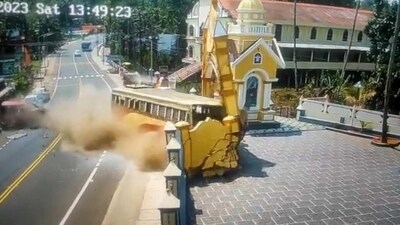 Moment the bus collided with the wall of the Church in Kerala. (ANI)