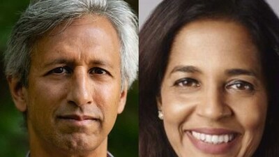 Revathi Advaithi, CEO of Flex, and Manish Bapna, CEO of the Natural Resources Defence Council. (Twitter/YouTube) Revathi Advaithi, CEO of Flex, and Manish Bapna, CEO of the Natural Resources Defence Council. (Twitter/YouTube)