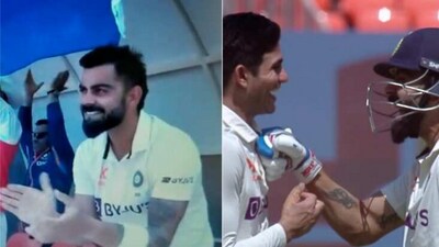 Virat Kohli reacts to Shubman Gill's century (Hotstar) Virat Kohli reacts to Shubman Gill's century (Hotstar)