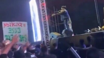 MC Stan paused his performance to make an appeal to the audience during his Hyderabad concert. MC Stan paused his performance to make an appeal to the audience during his Hyderabad concert.