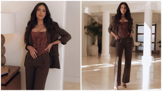 Esha Gupta's wardrobe has a collection of all things trendy and fashionable. Her fashion sense is beyond commendable and she knows all the right ways to style her outfits. The actor recently stepped out acing the formal chic look in a brown pantsuit.&nbsp;(Instagram/@egupta)