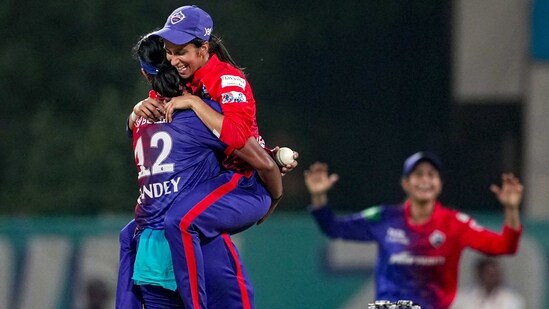 Jemimah Rodrigues celebrate the wicket of Gujarat Giants' Tanuja Kanwar during the 2023 Women's Premier League (WPL)&nbsp;(PTI)