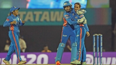 Mumbai Indians' Amelia Kerr celebrates a wicket against UP Warriorz during Women's Premier League 2023 at Brabourne Stadium (Women's Premier League Twitter)