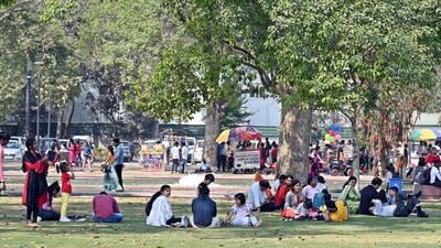 At Kartavya Path on a sunny day in New Delhi on Sunday. (Sanjeev Verma/HT Photo) At Kartavya Path on a sunny day in New Delhi on Sunday. (Sanjeev Verma/HT Photo)