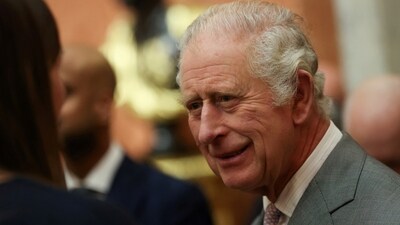 King Charles: Britain's King Charles III is seen speaking to guests during a reception. (Reuters)
