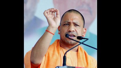 File photo of Uttar Pradesh Chief Minister Yogi Adityanath addressing a rally in Muzaffarnagar (PTI)