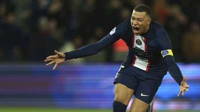 PSG's Kylian Mbappe celebrates after scoring (AP) PSG's Kylian Mbappe celebrates after scoring (AP)