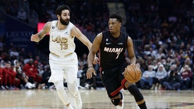 Miami Heat guard Kyle Lowry (7) drives against Cleveland Cavaliers guard Ricky Rubio (13) during the second half of an NBA basketball game, Tuesday, Jan. 31, 2023, in Cleveland. (AP) Miami Heat guard Kyle Lowry (7) drives against Cleveland Cavaliers guard Ricky Rubio (13) during the second half of an NBA basketball game, Tuesday, Jan. 31, 2023, in Cleveland. (AP)
